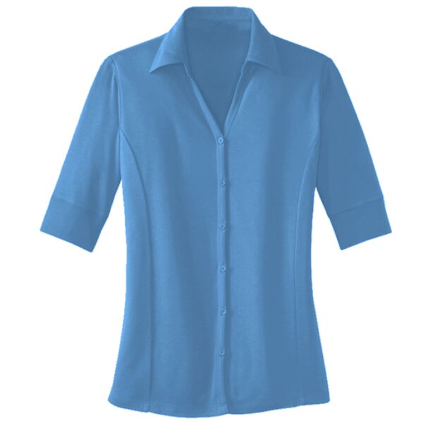 L523 Ladies Silk Touch™ Interlock Button Front Polo Thumbnail